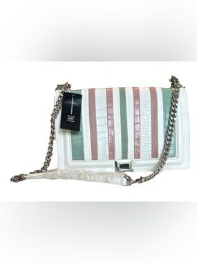 INC International Concepts White Crossbody with Pink and Mint Stripe Detail